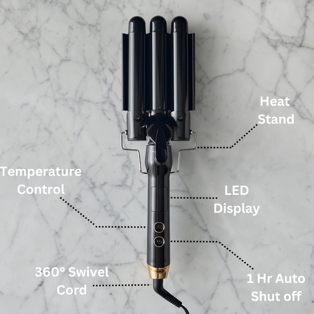 Tru Beauty Foldable 3 Barrel Curling Iron for Waves